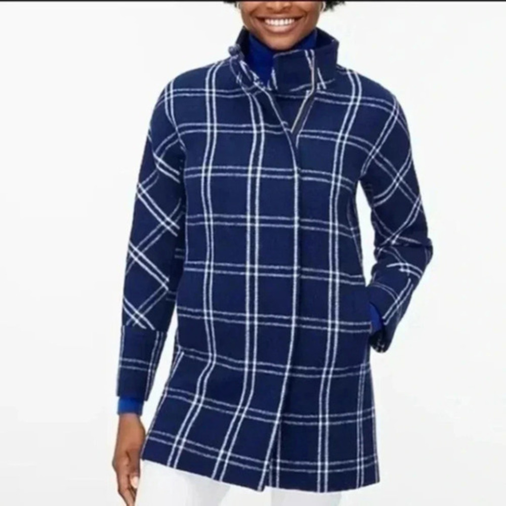 J.Crew Womens cocoon Stadium windowpane Wool blend coat size 0 petite